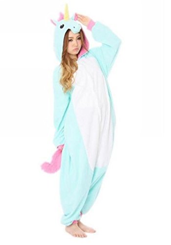 Aoibox Unisex Adult Pink and Blue Unicorn Animal Cosplay Onesie Pajamas