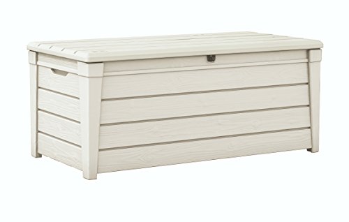 Keter Brightwood 120 Gallon Storage Pool Box Storage Deck Box with Accessories Modern Wood Look, ...