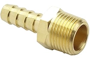 HongBoW Hardware 5 Pcs Brass Hose Fitting,Connector,Hose Barbed Adapter 5/16" Barb x 3/8" NPT Male Pipe( Thread O.D: 0.675")