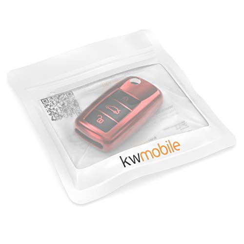kwmobile autosleutel hoesje compatibel met VW Skoda Seat 3-knops autosleutel - autosleutel behuizing in hoogglans rood - Afbeelding 8