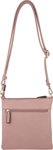 Vegan Mini Multi-Zipper Crossbody Handbag Purse with Tassel Accents with RFID Protection (Blush RF)