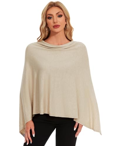 PULI Women Soft Knit Poncho Lightweight Travel Shawl Cape Versatile Ponchos Sweater