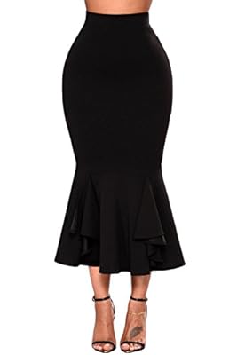 FUSENFENG Womens Plus Size Pencil Skirt Vintage High Waist Bodycon Mermaid Skirt