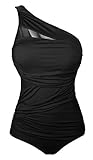 AnniBlue Women One Piece Swimsuit Single Shoulder Mesh Swimwear Monokinis Bathing Suit