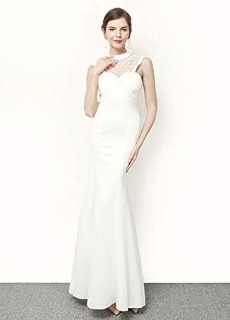 Amazon Co Jp Bwtchy 黒のエレガントなパーティードレスバックレスシースルービーズの長いイブニングドレス8ホワイト スポーツ アウトドア