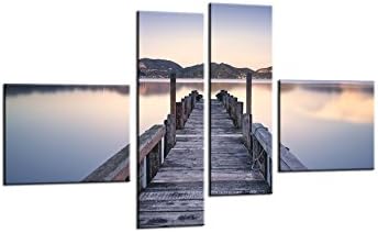 BeautifulArt Prints Photo on Canvas for 4 Panels Canvas Print Sunset View A Bridge Over Sea Modern Canvas Wall Art Artwork Wooden Frame Insided Ready to Hang Home Decor