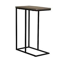 Household Essentials Ashwood Industrial Narrow End Table | Metal C Shaped Frame and Rectangle Faux Wood Top, C Table