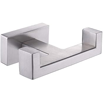 APLusee Double Robe Hook, SUS304 Stainless Steel Square Prong Utility Dual Coat Towel Holder, Contemporary Kitchen Toilet Bathroom Accessorizes, Brushed Steel