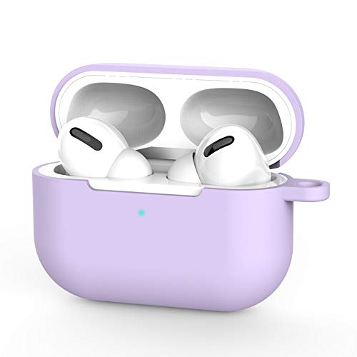 AirPods Pro Silicone Protective Case and Skin Case for AirPods Pro [Front LED Visible] [Wireless Charging] (Has Ears, Without Carabiner, Purple)