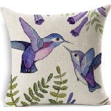 HeartybayHome Decorative Hand Painted Floral Pattern Birds Cotton Linen Throw Pillow Cover Cushion Case 18