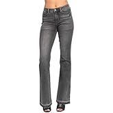 Judy Blue Women's Mid Rise Tummy Control Gray Release Hem Flare Jeans Plus Size