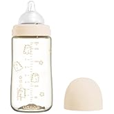 UBMOM All in One Baby Bottle, BPA Free, Anti-Colic, Wide-Neck Non-Tip Stable Base, Easy to Clean Natural Baby Bottle 280ml, 9.47oz, Nipple M Level(3~6M) (Beige)