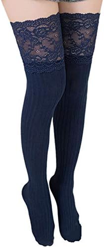 Women's Socks, VECDY Women Girl Worm Winter Comfortable Over Knee Leg Warmer Soft Cotton Lace Socks Legging (S-Navy)