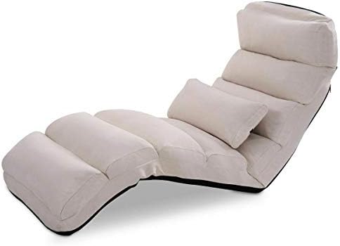 AVGDeals Beige Folding Lazy Sofa Chair Stylish Sofa Couch Beds Lounge Chair W/Pillow | Perfect for Floor Use, Playing Games, Watching TV Or Reading