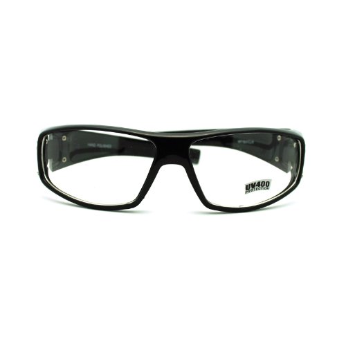 Mens Clear Lens Jaguar Emblem Black Warp Biker Clear Lens Eye Glasses