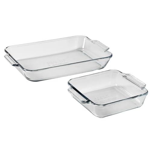 Anchor Hocking Oven Basics Cake Dish & 3 Quart Baking Dish Value Pack – Tempered Glass for Even Baking, Oven Safe, Microwave Safe, Made in USA