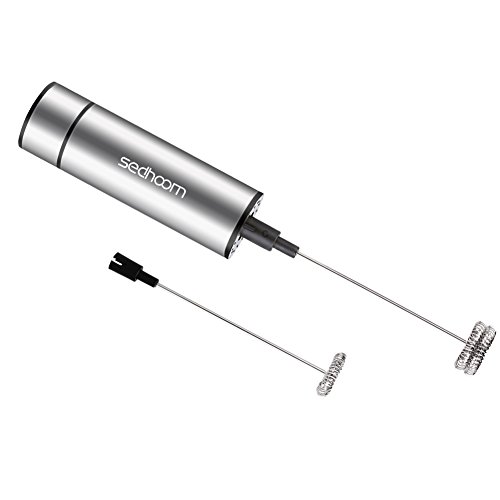 Sedhoom Milk Frother Handheld Double Spring Whisk Head Powerful Electric Milk Frother with Additional Single Spring Whisk Head