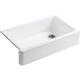 KOHLER Whitehaven 35-3/4" Farmhouse Undermount Kitchen Sink, White | 6489-0, Single-Bowl, Kitchen Sinks, Self-Trimming Tall Apron Front