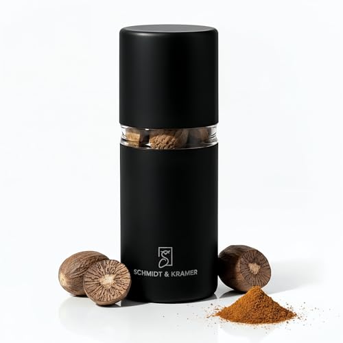 Schmidt &Amp; Kramer Muskatnuss Mühle I Hochwertige Muskatmühle Aus Edelstahl Mit Vorratsbehälter, Scharfes Stahlmahlwerk, Um Frische Muskat-Aromen Mühelos Zu Genießen (Mitternacht)