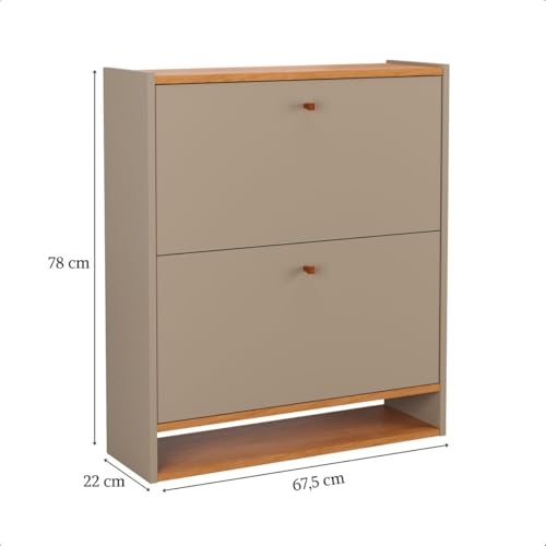 Sapateira Safira 2 Portas Basculante 15 Pares Calçados Nicho Inferior Organizador Decoração Quarto Sala Hall Entrada Apartamento Compacta (Fendi/Cinamomo)