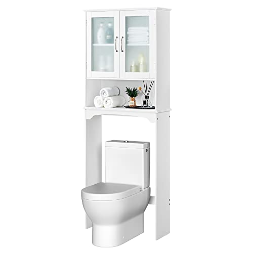Yaheetech Over The Toilet Storage Cabinet with Double Tempered Glass ...