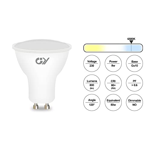 GY GU10 LED Bulbs 12 Pack Spotlight Cool White 6500K,8W 800lm Energy Saving LED Bulbs,Equivalent to 80W 120° Wide Beam for Ceiling Non-dimmable
