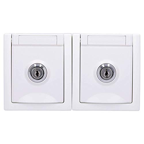 Aufputz Feuchtraum 2-fach Steckdose waagrecht abschließbar Schließung Nr. 1 IP54 Modell Pacific weiß