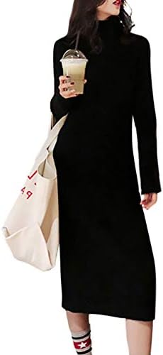 [リトルコンフェ] タイト ニットワンピース ハイネック ひざ下丈 レディース