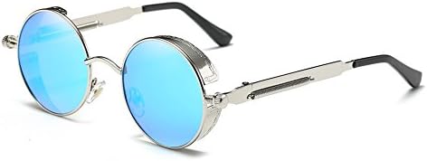 SPLOV Classic Steam Punk Sunglasses Polarized Circular Reflective Eyewear (Blue)