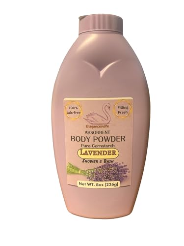Eleganceinlife Pure Cornstarch Absorbent Body Powder - 100% Talc-Free with Lavender Scent, 8 oz (226g)