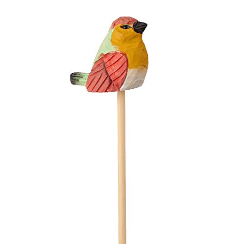Carved Wood Wren Bird on Pick | 2 Picks | for Indoor Decor
