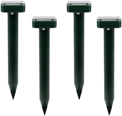 XIAXIA 4pack Mole Repeller Solar Powered Repel Voles/Gopher/ Mice/Snake/ Chipmunk with Outdoor Ultrasonic Rodent Repellent. Rid Moles in Lawn Garden. Pest Control, High Frequency in Ground Sonic Pulse