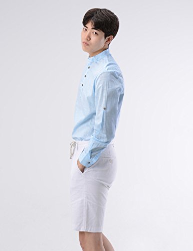 NEARKIN (NKNKN350 Beloved Men Henley Neck Long Sleeve Daily Look Linen Shirts Sky US M(Tag Size M) - Thumbnail 6