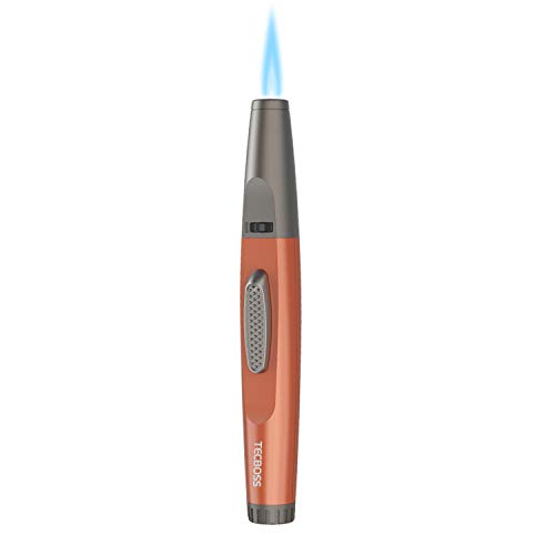 Torch Lighter, Tecboss Lighter Adjustable Jet Flame Portable Refillable Butane Lighters for Camping Cooking BBQs Fireworks, Metal Casing, Gift Box (Gas Not Included) (Vibrant Orange)