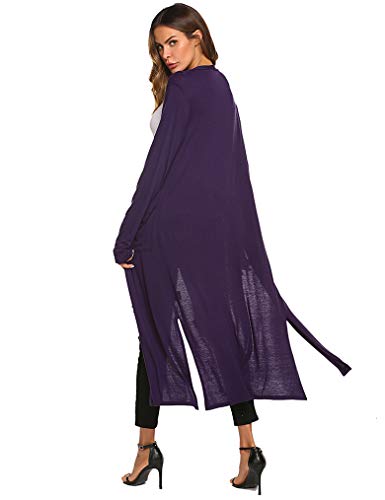 Locryz Long Duster Cardigans for Women Casual Long Sleeve Open Front Sweaters Purple Medium
