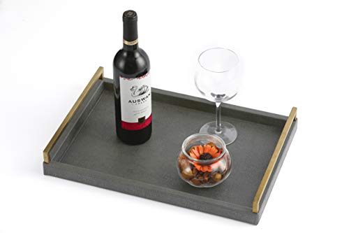 WV Decorative Tray Faux Shagreen Leather with Brushed Ti-Gold Stainless Steel Handle (Dark Grey) - Thumbnail 3