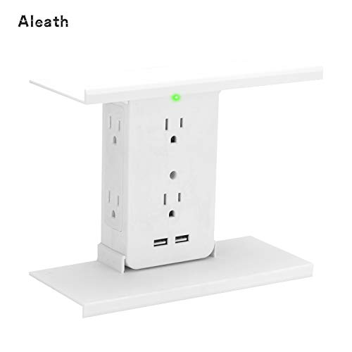 Shelf Socket - 8 Port Wall Outlet, 6 Electrical Outlet, 2 USB Charging Ports, Electrical Multi Outlet Surge Protector with Holder for Bathroom Office Home Kitchen