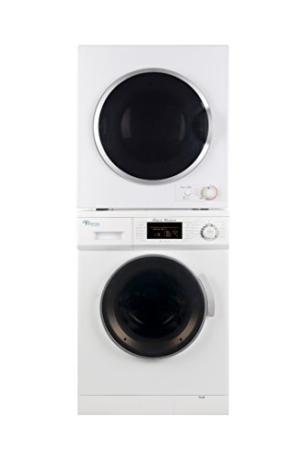 Arbreau Stacked Compact Super Electric 13 lb Washer Leaf 824 with Delay Start and Self Clean Option and Compact Short White Electric 13 lb Dryer Leaf 850 with Auto and Timed Dry. washer/dryer.