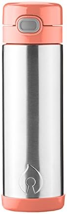 FIREKI Vacuum Insulated Stainless Steel Straw Bottle with Push Top (16 oz, Coral)