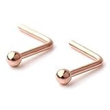 Ruifan 18G Surgical Steel 2mm Top Ball L-Shaped Nose Bone Studs Ring Pins Piercing Jewelry 2PCS - Rose Gold