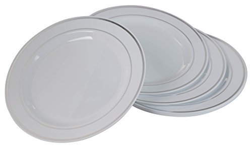 Exquisite Reflective (Silver Line) Plastic Plates-60 Peices Premium Heavyweight Plastic Dinnerware (30-10.25" Dinner and 30-7.5" Salad/Dinner) Wedding Like China - Image 4