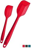 StarPack Premium Silicone Spatula Set (1 Small, 1 Large) - High Heat Resistant to 600°F, Hygienic One Piece Design, Non Stick Rubber Cooking Utensil Set (Cherry Red)