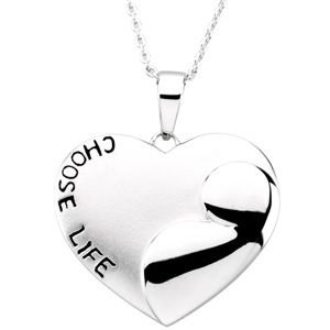 Rhodium Plate Sterling Silver Choose Life Pendant.