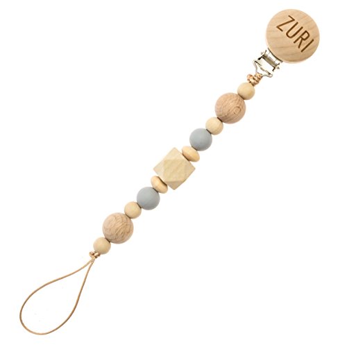 Zuri Wooden Pacifier Clip Binky Holder Silicon Chew Beads Soother Teether Nursing Clean Eco-Friendly Baby Shower Gift Toy - Thumbnail 4