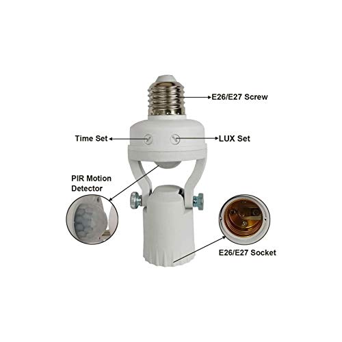 Motion Activated Light Socket,Adjustable Lamp Head Angle E26/E27 Smart