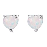 Adeser Girls 925 Silver Promise Heart Stud Earrings Gift for Her Lab Opal Engagement Wedding Studs