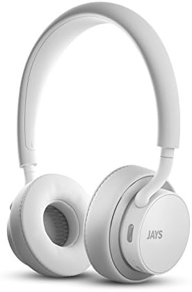 JAYS Bluetooth Headphones, Wireless Earphones with a Massive 25 Hours Play Time, Integrated Touch Controls and Immersive Bass, Noise Isolating with Microphone - White/Silver