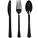 HeroFiber Disposable Paper Dinnerware for 24 - Black - 2 Size Plates, Cups, Napkins , Cutlery (Spoons, Forks, Knives), and tablecovers - Full Party Supply Pack
