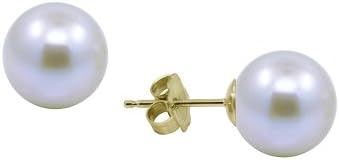 14k Yellow Gold Handpicked AAA Quality White Akoya Cultured Pearl Earrings (7.5-8.0mm)