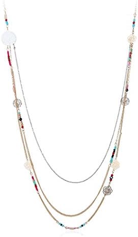 Multilayer Chain Colorful Beads Hollow Rose Flower Life of Tree Bohemian Girl's Strand Necklace Jewelry